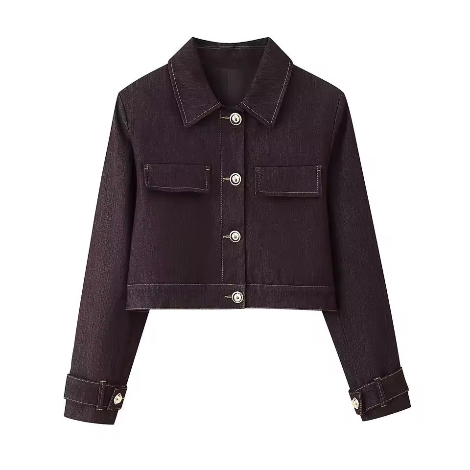 Chic spring couture jacket, flare trousers.